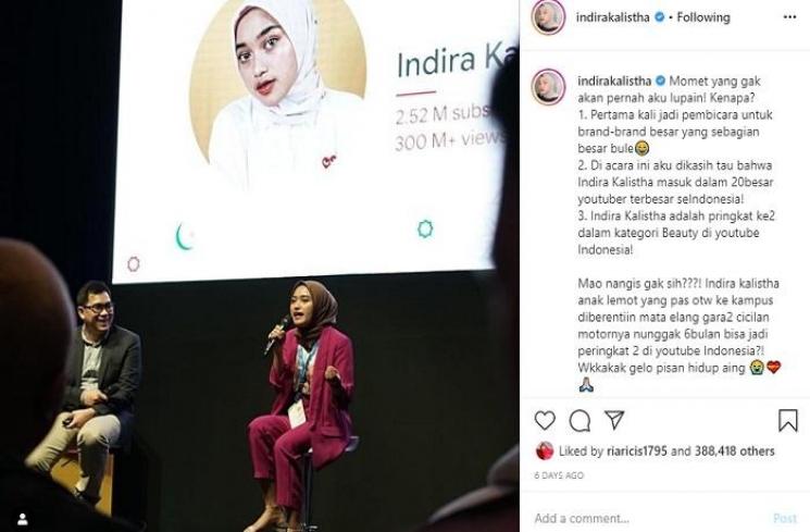 YouTuber Indira Kalistha (Instagram @indirakalistha)