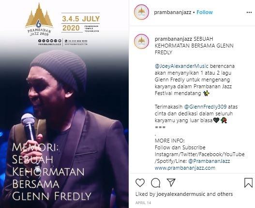 Kenang Glenn Fredly lewat konser online Prambanan Jazz 2020. (Instagram/@prambananjazz)