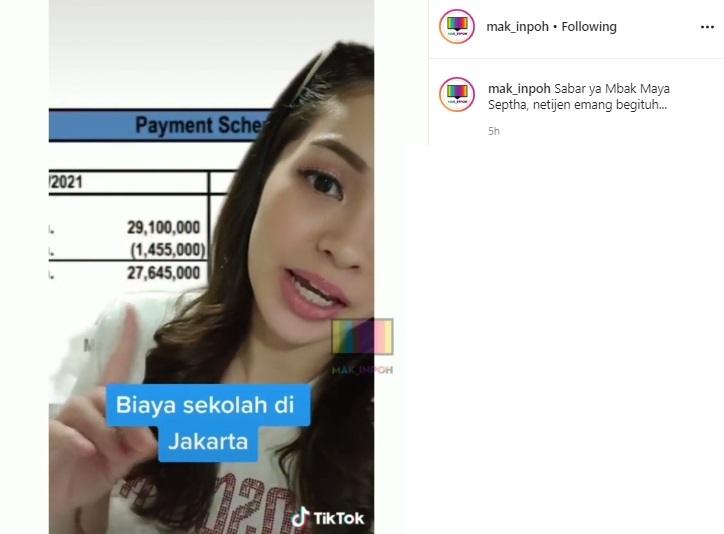 Maya Septha beberkan biaya sekolah anak. (Instagram/@mak_inpoh)