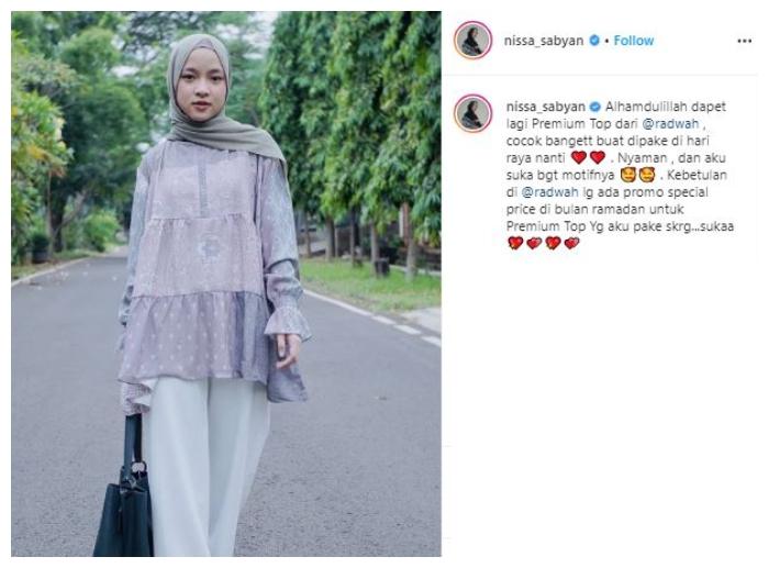 OOTD hijab ala Nissa Sabyan. (Instagram/@nissa_sabyan)