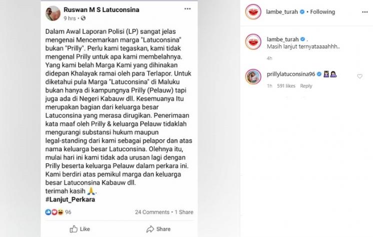 Pihak 'Latuconsina' sentil Prilly. (Instagram/@lambe_turah)