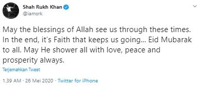 Shah Rukh Khan ucapkan lebaran. (Twitter/@iamsrk)