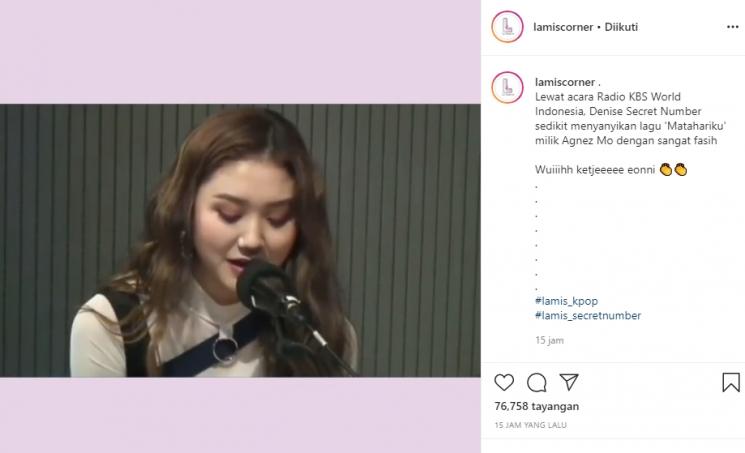 Denise SECRET NUMBER nyanyi lagu Agnez Mo (Instagram/@lamiscorner)