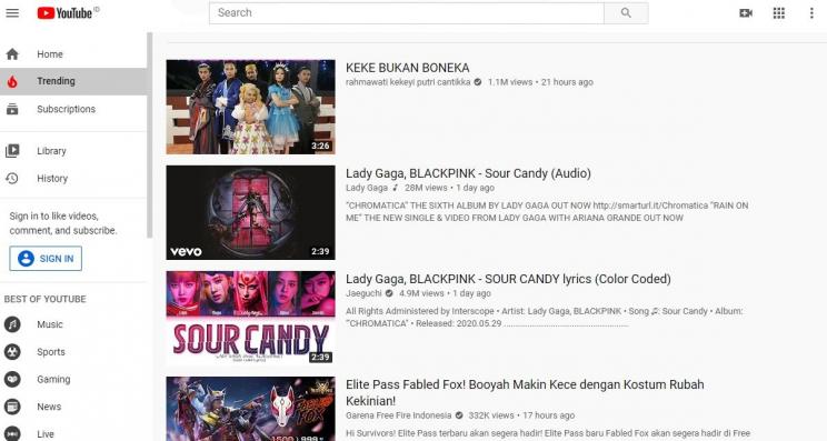 Lagu Kekeyi duduki posisi trending Youtube. (Youtube)
