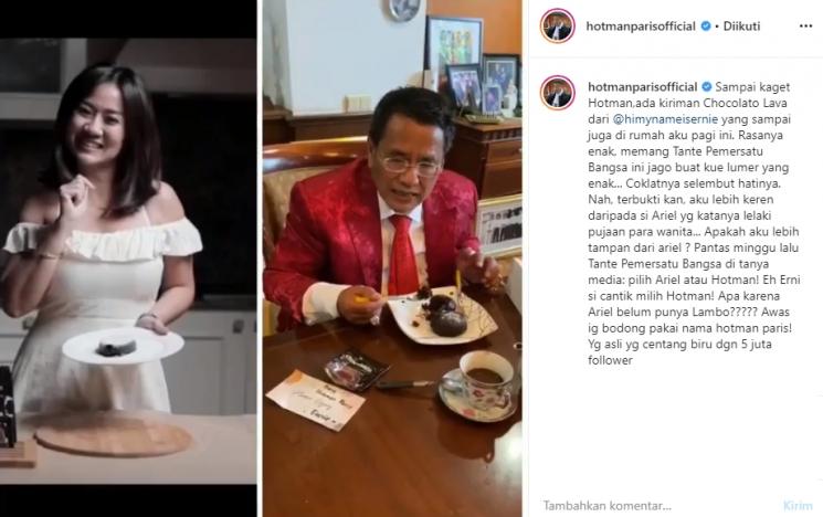 Hotman Paris dikirimi kue cokelat oleh Tante Ernie (Instagram/@hotmanparisofficial)