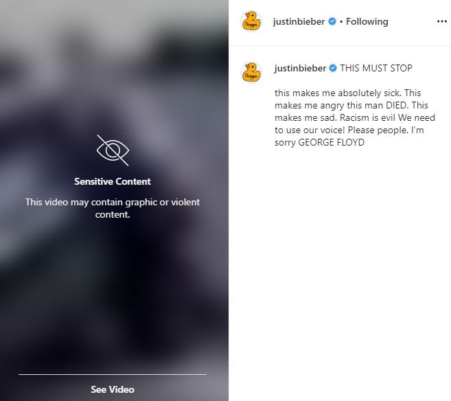 Respon seleb hollywood meninggalnya George Floyd. (Instagram@justinbieber)