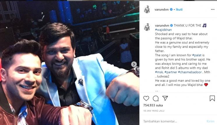 Varun Dhawan berduka atas meninggalnya Wajid Khan (Instagram/@varundvn)
