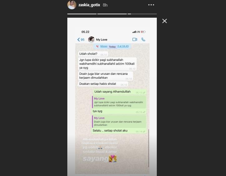 Chat Zaskia Gotik dan suaminya, Sirajuddin Mahmud. (Instagram/@zaskia_gotix)