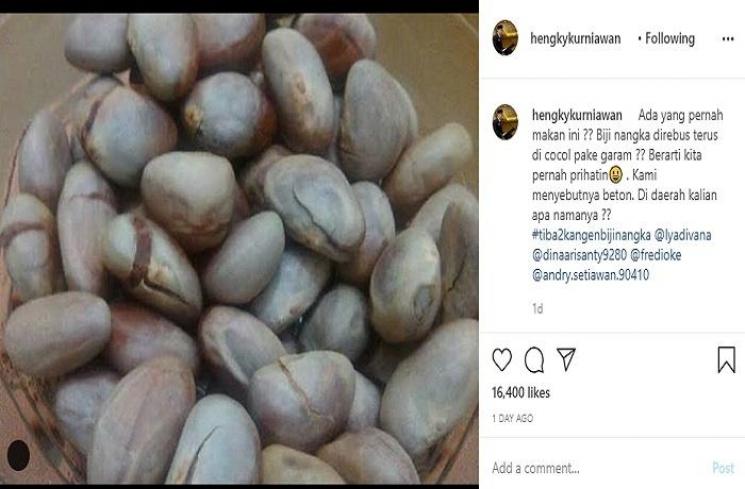 Hengky Kurniawan makan biji nangka rebus (Instagram @hengkykurniawan)
