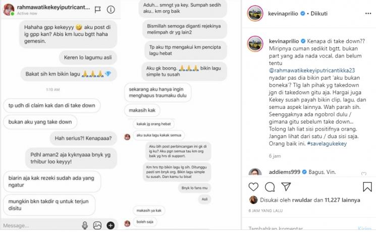 Kevin Aprilio protes lagu Kekeyi dihapus YouTube (Instagram/@kevinaprilio)