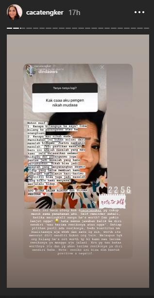 Caca Tengker buka tanya jawab untuk follower. (Instagram/@cacatengker)
