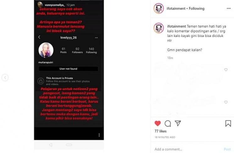 Vonny Cornellya dituding sebagai pelakor (Instagram @ifotainment)
