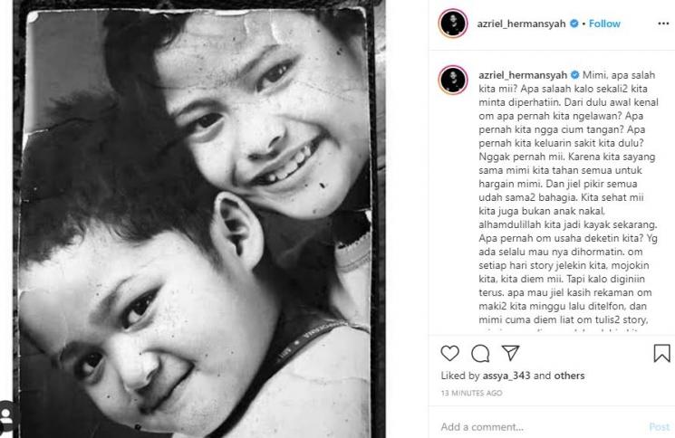 Azriel Hermansyah beberkan alasan Aurel Hermansyah ke Psikolog karena stres berat. (Instagram/@azriel_hermansyah)