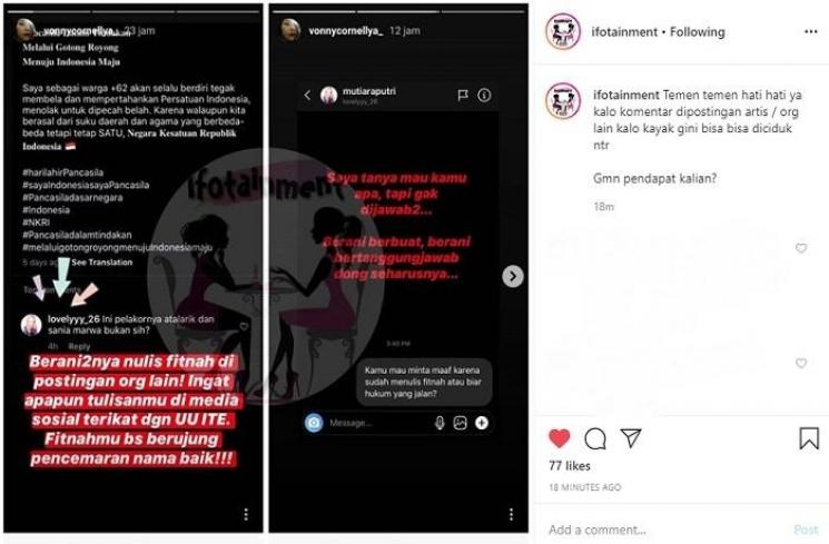 Vonny Cornellya ngamuk dituduh sebagai pelakor (Instagram @ifotainment)