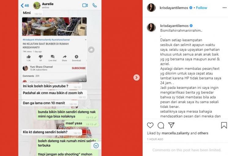 Krisdayanti beberkan chat sebenarnya dengan Aurel Hermansyah. (Instagram/@Krisdayantilemos)