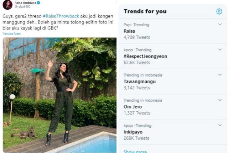 Meme kocak Raisa Andriana sampai jadi trending Twitter. (Twitter/@raisa6690)