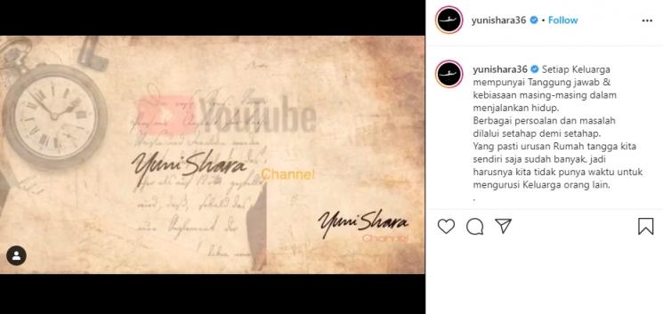 Yuni Shara bahas tentang keluarga. (Instagram/@yunishara36)