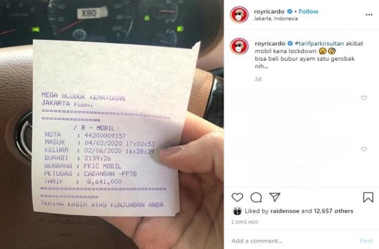 Biaya parkir mobil Roy Ricardo capai delapan juta (Instagram @royricardo)