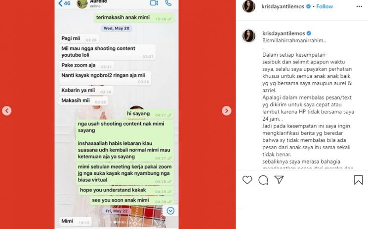 Chat Aurel Hermansyah yang dibeberkan Krisdayanti (Instagram/@krisdayantilemos)