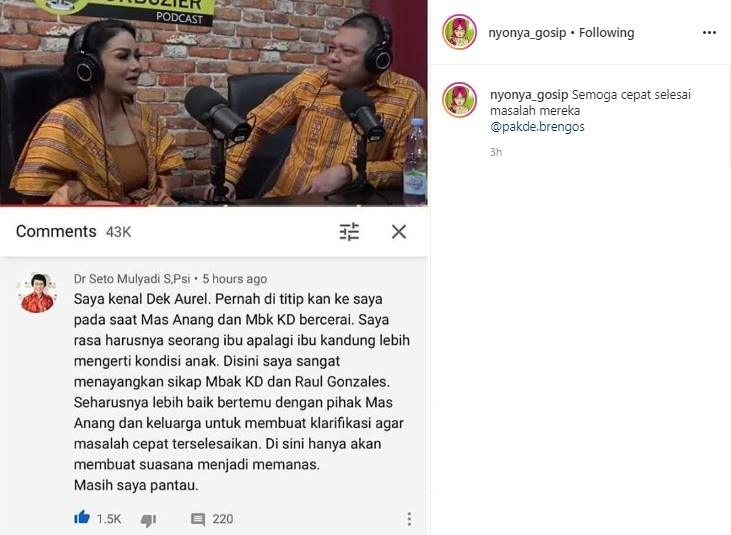 Komentar Kak Seto di video klarifikasi Krisdayanti dan Raul Lemos. (Instagram/@nyonya_gosip)