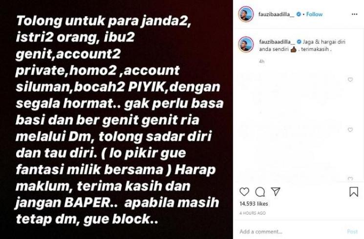 Fauzi Baadilla digodain homo (Instagram @fauzibaadilla__)