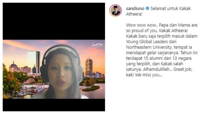 Potret Atheera Uno di tengah keluarga. (Instagram/@sandiuno)