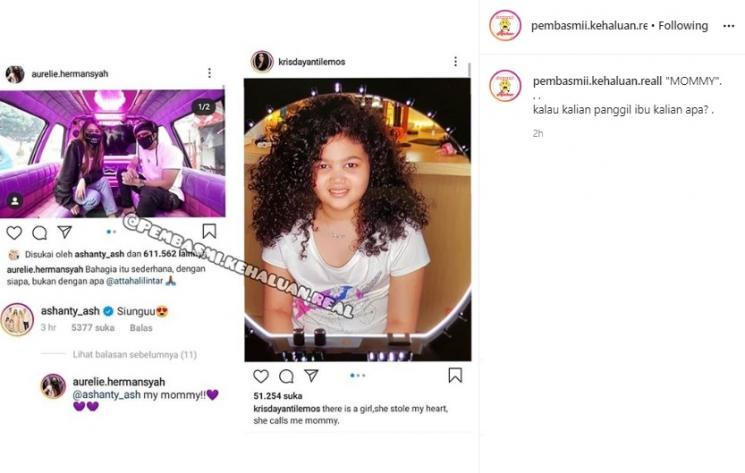 Postingan Aurel Hermansyah dan Krisdayanti. (Instagram/@pembasmii.kehaluan.reall)