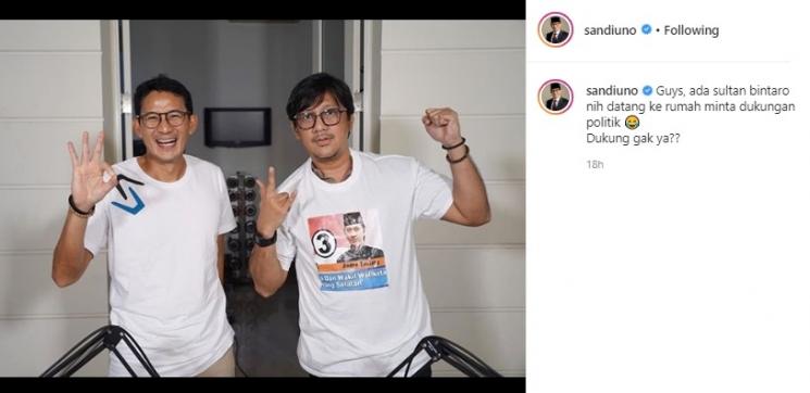 Sandiaga Uno dan Andre Taulany. (Instagram/@sandiuno)