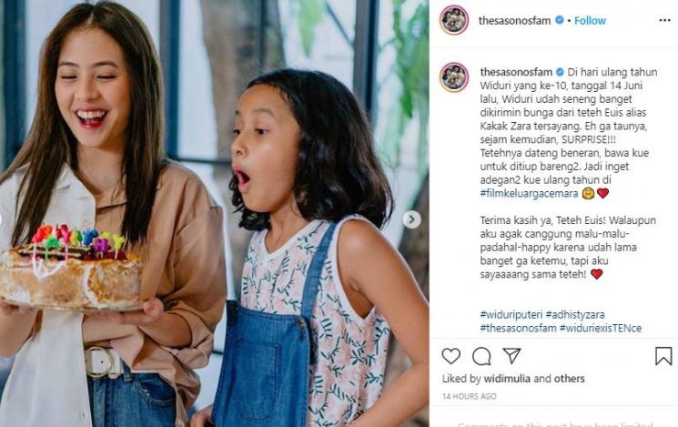 Momen ultah sederhana Widuri. (Instagram/@thesasonosfam)