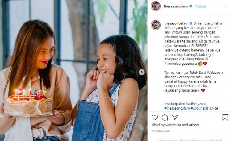 Momen ultah sederhana Widuri. (Instagram/@thesasonosfam)