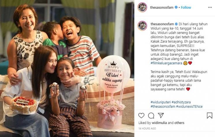 Momen ultah sederhana Widuri. (Instagram/@thesasonosfam)
