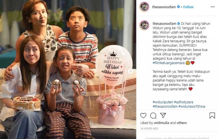 Momen ultah sederhana Widuri. (Instagram/@thesasonosfam)