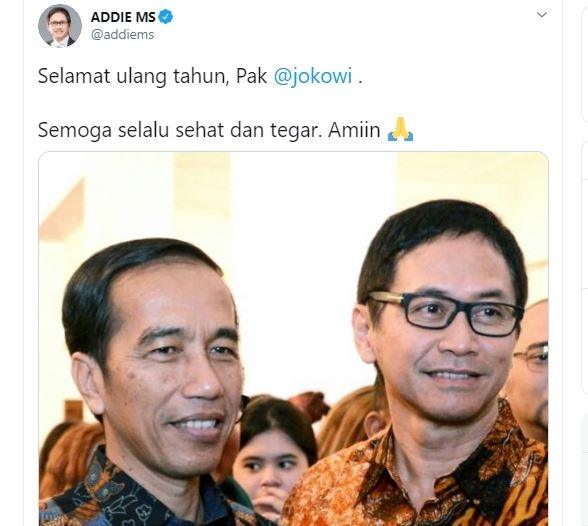 Addie MS beri ucapan ulang tahun ke Presiden Jokowi. (Twitter/@addiems)
