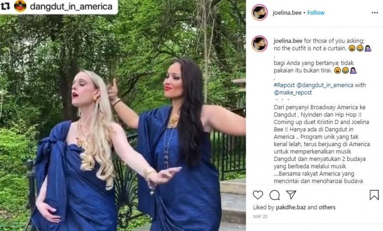 Potret kompak penyanyi dangdut bule di Amerika. (Instagram/@joelinabee)