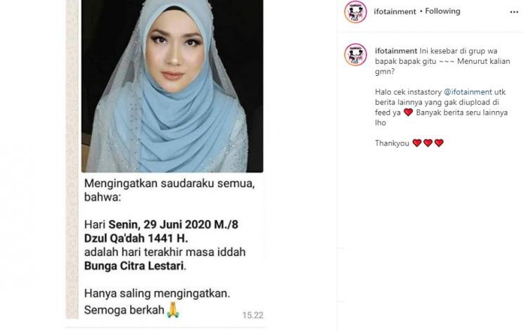 Pesan Masa Iddah Bunga Citra Lestari segera berakhir. (Instagram/@ifotainment)
