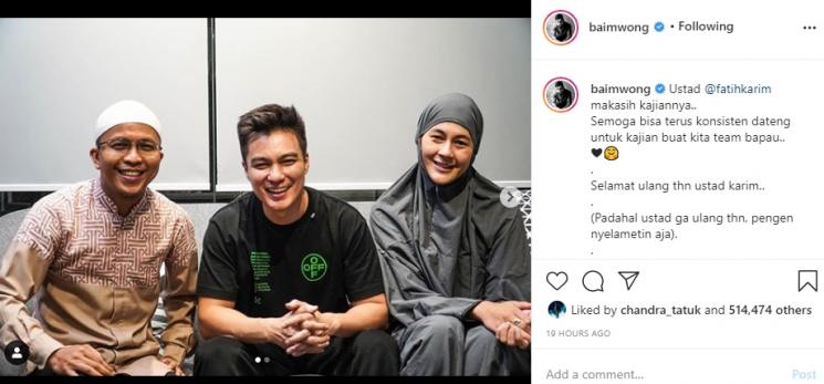 Baim Wong bersama Paula Verhoeven dan Ustaz Fatih Karim (Instagram/@baimwong)