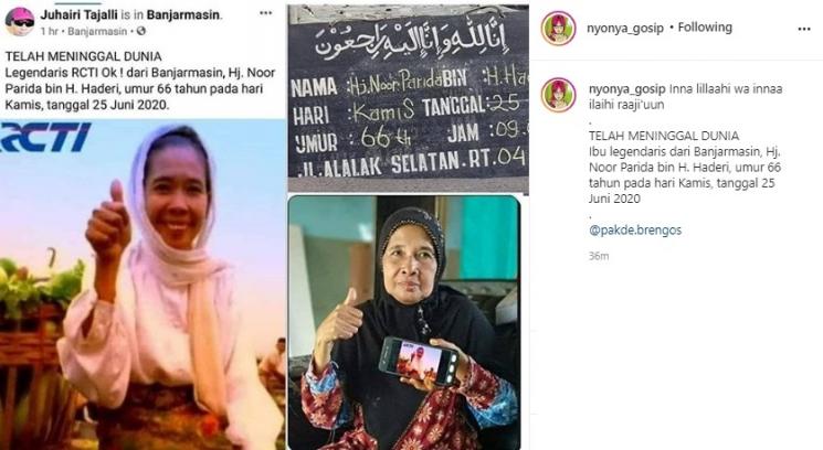 Ibu Jempol RCTI OK, Ibu Noor Parida. (Instagram/@nyonya_gosip)