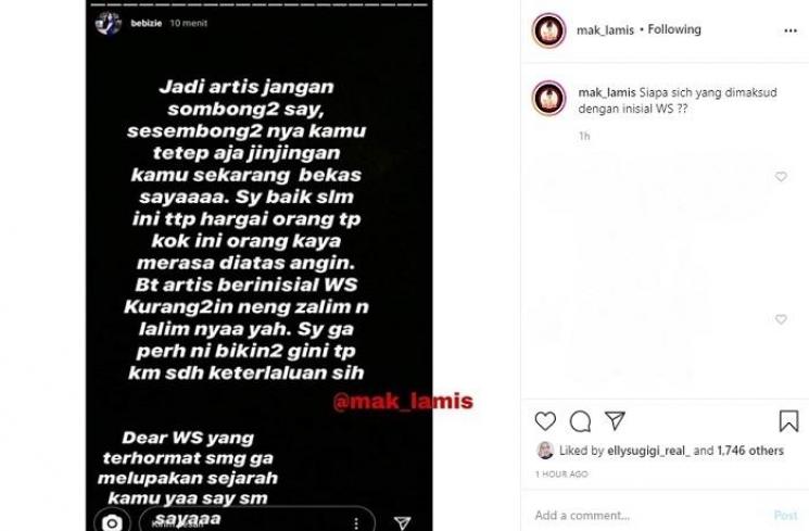 Bebizie sindir soal artis sombong dan dzalim (Instagram @mak_lamis)