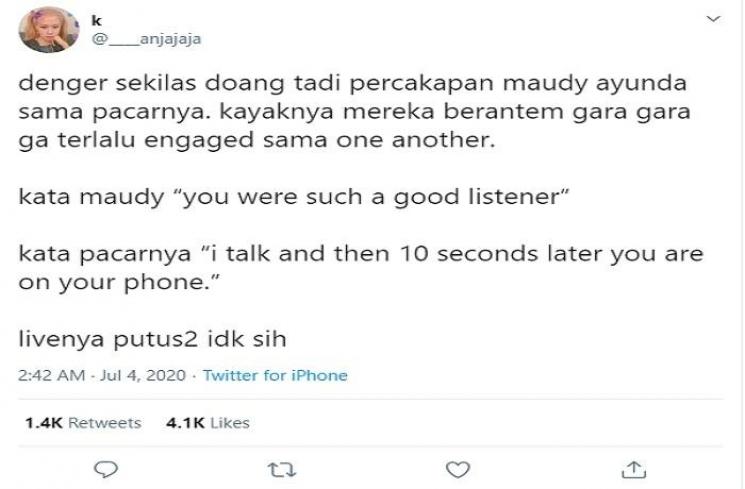 Maudy Ayunda adu mulut dengan seorang pria (Twitter @____anjajaja)