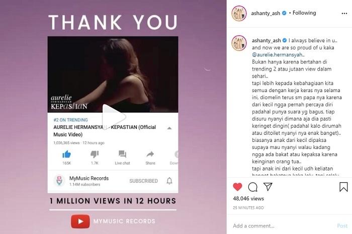 Single terbaru Aurel Hermansyah duduki trending nomor dua (Instagram @ashanty_ash)