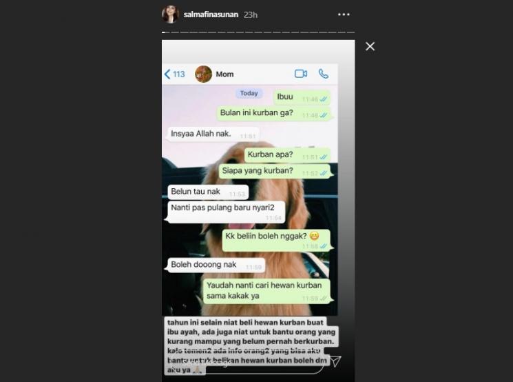 Postingan Salmafina Sunan. (Instagram/@salmafinasunan)