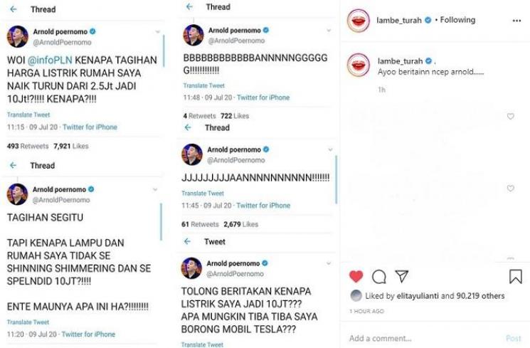 Tagihan listrik Chef Arnold capai Rp 10 juta (Instagram @lambe_turah)