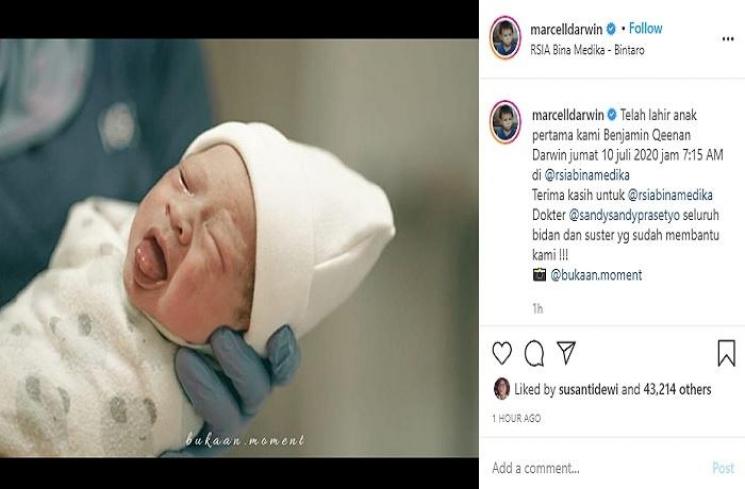 Anak Marcell Darwin lahir (Instagram @marcelldarwin)
