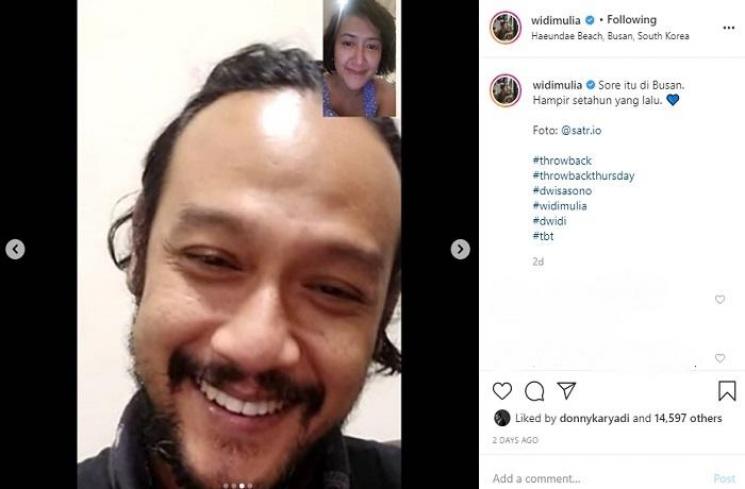 Widi Mulia sedang video call dengan Dwi Sasono (Instagram @widimulia)