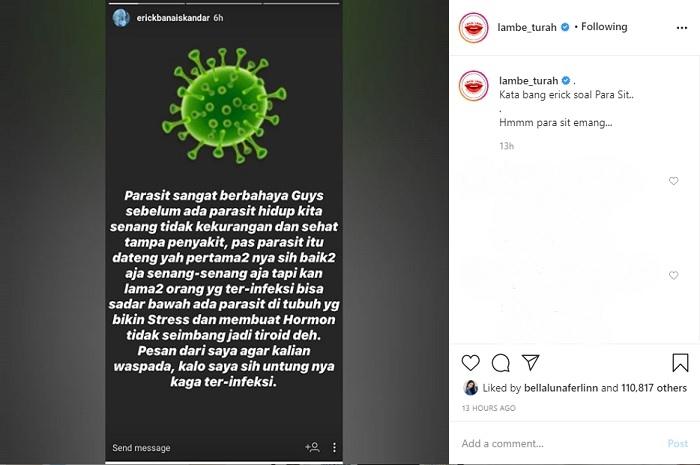 Kakak Jessica Iskandar menyindir soal parasit (Instagram @lambe_turah)