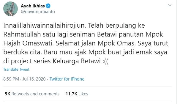 Omas meninggal dunia (Twitter/@davidnurbianto)
