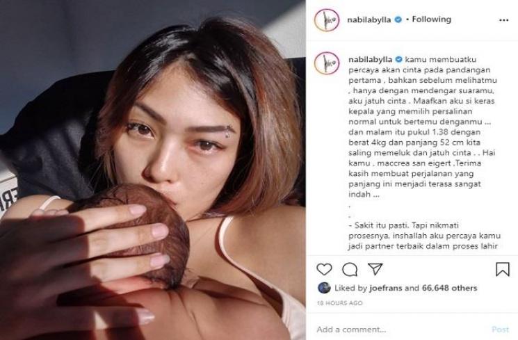 Nabila Putri melahirkan (Instagram @nabilabylla)