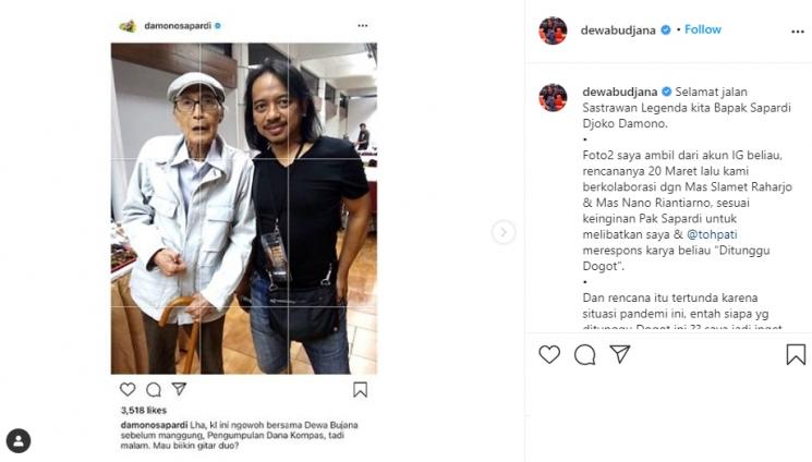 Memoriam seleb dengan Sapardi Djoko Damono. (Instagram/@dewabudjana)