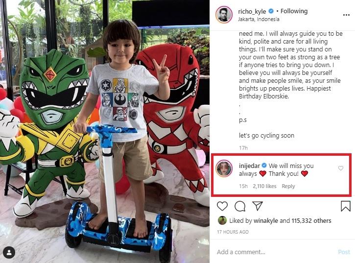Komentar Jessica Iskandar di postingan Richard Kyle. (Instagram/@richo_kyle)