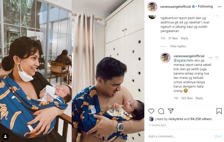 Vanessa Angel dan Bibi Ardiansyah momong anak. (Instagram/@vanessaangelofficial)